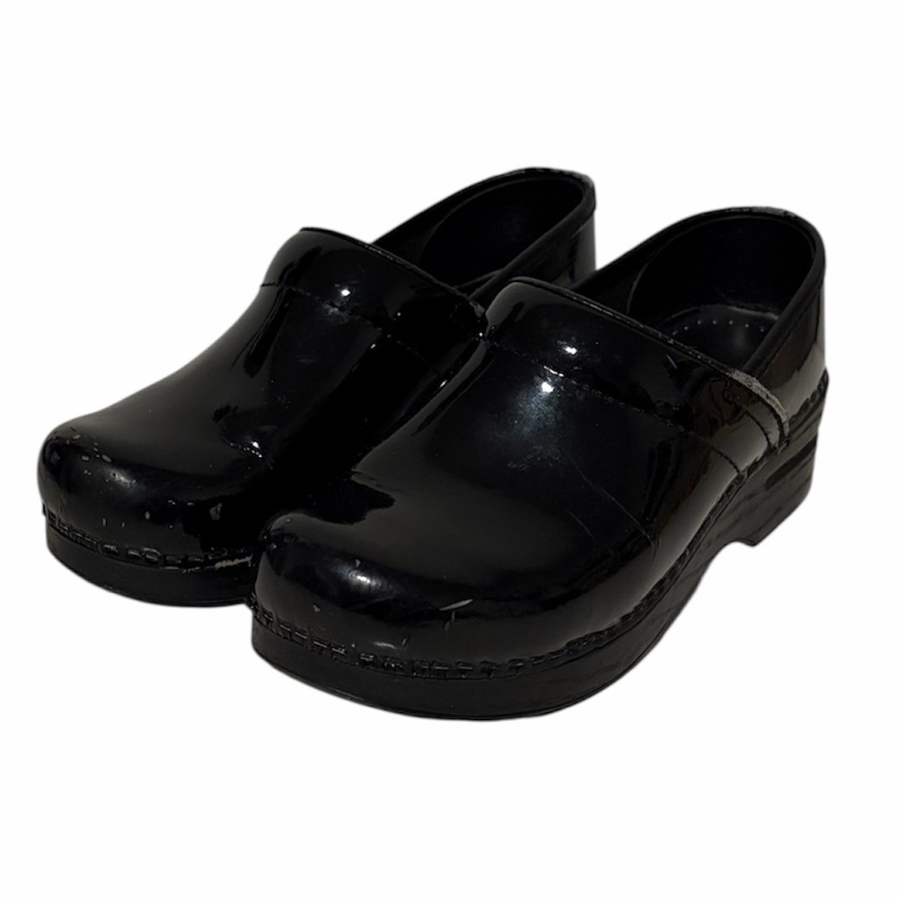 Dansko Leather Upper Shiny Black Slip-On Nursing Medical Clogs Women’s 37